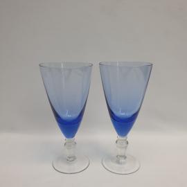 Винтажных пара бокалов 200 мл, фигурная ножка, цветное стекло, высота 16 см, СССР.