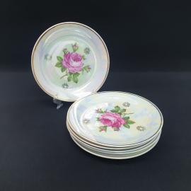 Винтажный набор из 6 десертных тарелок, фарфор 17 см, СССР