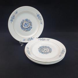 Винтажный набор из 4 десертных тарелок Конаково, фарфор 195 мм, СССР