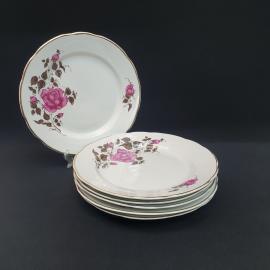 Винтажный набор 6 столовых из тарелок Коростень, фарфор 24 см, СССР