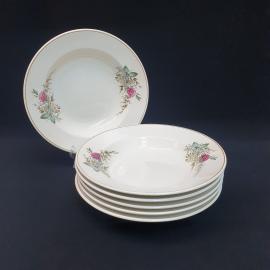 Винтажный набор из 6 суповых тарелок Конаково, фаянс 24 см, СССР