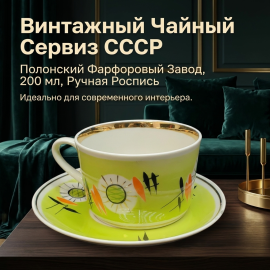 Винтажная чайная пара Полонский з-д,фарфор 200мл,СССР
