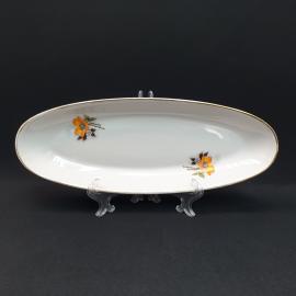 Винтажная селедочница 31х11 см, Прокопьевский ФЗ, фарфор, деколь, позолота, СССР.