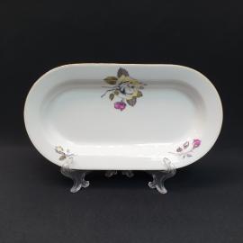 Винтажная селедочница 23х12см, фарфор, деколь, позолота, Польша.