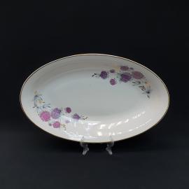 Винтажное овальное блюдо 34х21 см, Коростень, фарфор, деколь, позолота, СССР.