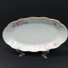 Винтажная селедочница 27х14 см, фарфор, деколь, позолота, Рига.