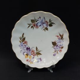 Винтажная тарелка 21х21 см, ЛФЗ, фарфор, деколь, позолота, СССР.