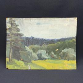 Винтажная картина Лесной пейзаж 35х25 см масло