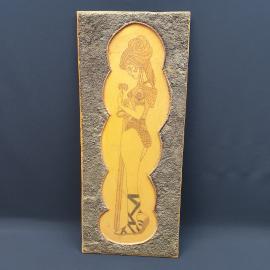 Винтажное панно Царица Тамара выжигание по дереву, металл 66х29 СССР