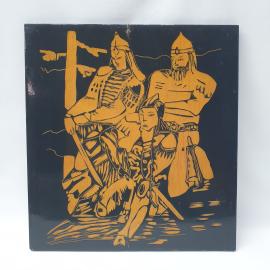 Винтажное панно Богатыри резьба по дереву 35х37 см СССР