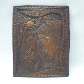 Винтжное панно чеканка Девушка с розой 22х28 СССР