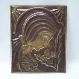 Винтажное панно Девушка с цветком чеканка 24х29 СССР