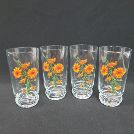 Винтажный набор стаканов 4 шт 300 мл, стекло, деколь, СССР.