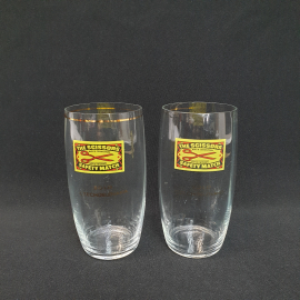 Винтажная пара стаканов 300 мл, стекло, деколь, высота 13 см, Чехословакия.