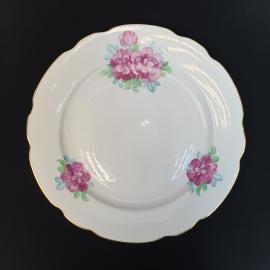 Винтажное круглое блюдо 35 см, Дулево, фарфор, деколь, позолота, СССР.