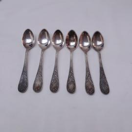 Винтажный набор из 6 чайных ложек Старое пламя, МНЦ, СССР.