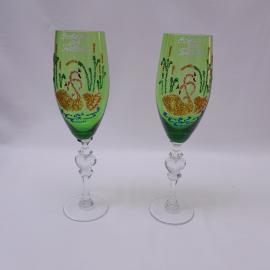 Винтажных пара бокалов 23 см, цветное стекло, роспись, 250 мл, СССР.