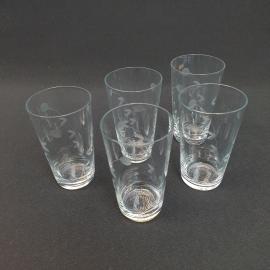 Винтажный набор из 5 стопок, стекло, ручная резка, 100 мл, СССР.