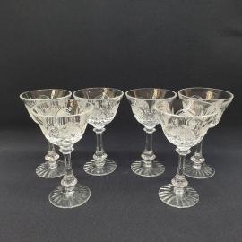 Винтажный набор из 6 фужеров  бокалов 12 см, хрусталь, алмазная резка, 80 мл, СССР.