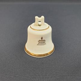 Винтажный декоративный колокольчик Новгород, фарфор, позолота, высота 6 см, СССР.