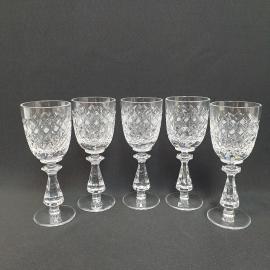 Винтажный набор бокалов 5 шт 100 мл, хрусталь, алмазная резка, высота 15 см, СССР.