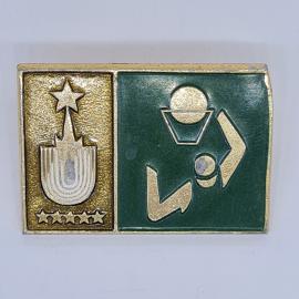 Значок СССР звезда, пять звездочек и баскетболист с мячом у корзины, спортивный, советский и винтажн