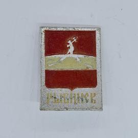 Значок СССР рыбинск, герб города с медведем и топором, эмаль на металле, советский и винтажный