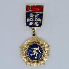 Значок СССР зимняя спартакиада народов 1974 конькобежец, эмаль, редкий, советский и винтажный
