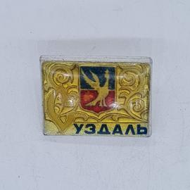Значок СССР суздаль, герб с птицей и надписью уздаль, эмаль металлическая, советский и винтажный