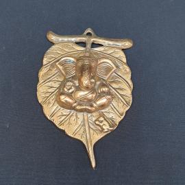 Панно винтажное декоративное Ганеш на листе 20 см, бронь