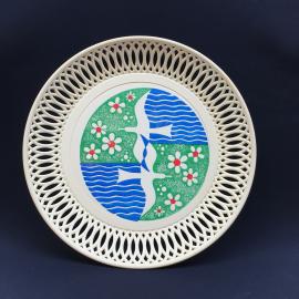 Винтажный поднос круглый 34 см, деколь пластик.  СССР.