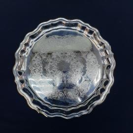 Винтажный поднос круглый 6 см, мельхиор МНЦ,  СССР.