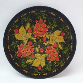 Винтажное панно-тарелка на стену Крыжовник 25 см, дерево. СССР.