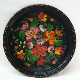 Винтажный поднос Цветы 36 см,  металлический. СССР.