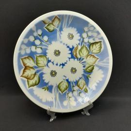Винтажное сервировочное блюдо Чайка, фаянс роспись 36 см, СССР