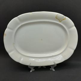 Антикварное сервировочное овальное блюдо Кузнецов, фарфор 43х22 см, Царская Россия до 1917 г.