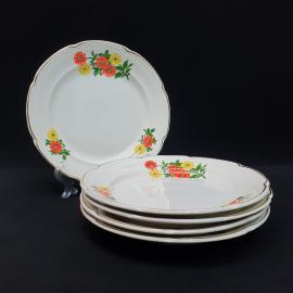 Винтажный набор из 5 десертных тарелок ЗиК Конаково, фаянс 195 мм, СССР