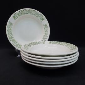 Винтажный набор из 6 суповых тарелок Чайка, фаянс 20 см, СССР