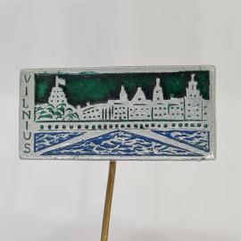 Значок СССР vilnius, панорама города, река и мост, эмаль, туристический, советский и винтажный