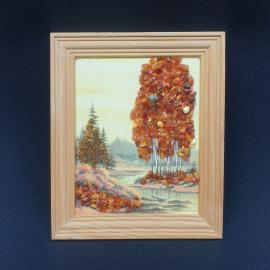 Винтажная картина из янтаря Полуденная река 15х17 см,  (с янтарной крошкой), винтаж