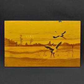 Винтажное панно-мозаика Журавли 29х48см, лак дерево. СССР