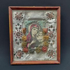 Винтажная икона Тихвинская икона Божией Матери, 31х27 см, СССР