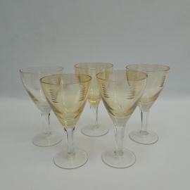 Винтажный набор из 5 бокалов фужеров, цветное стекло 100 мл, 13 см, СССР