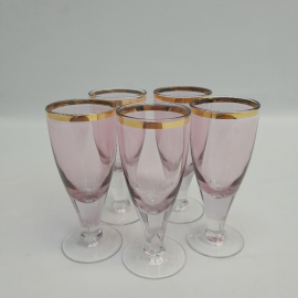 Винтажный набор из 5 рюмок, марганцевое стекло 50 мл 95 мм, СССР