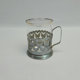 Винтажный подстаканник со станом, стекло метал 250 мл 95 мм, СССР