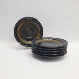 Винтажный набор из 6 блюдец ЗиК Конаково, обливная керамика 14 см, СССР