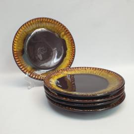 Винтажный набор из 5 пирожковых тарелок ЗиК Конаково, обливная керамика 155 мм, СССР