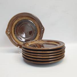 Винтажный набор из 7 десертных тарелок, обливная керамика 18 и 20 см, СССР
