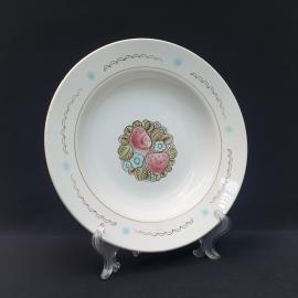 Винтажная суповая тарелка ЗиК Конаково, фаянс роспись 24 см, СССР