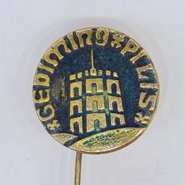 Значок СССР gedimino pilis, золотистый замок на синем фоне, советский и винтажный